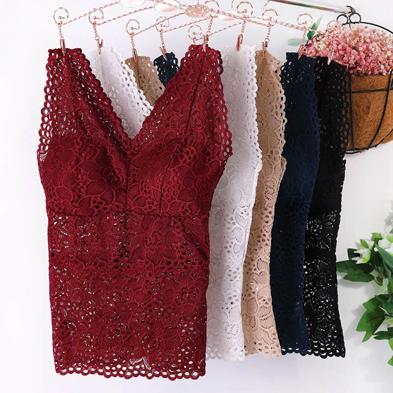 Crop Top delle donne Floreale Cami Imbottito Tank Top Sexy In Pizzo Cami Bralette Crochet Maglia