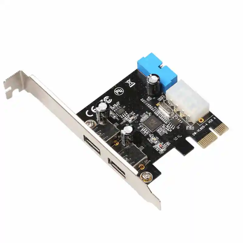 

2 Ports 5Gbps PCI-Express to USB 3.0 Expansion Card 4Pin Power Supply + 19pin Header USB3.0 Adapter for Win XP/7/8/10