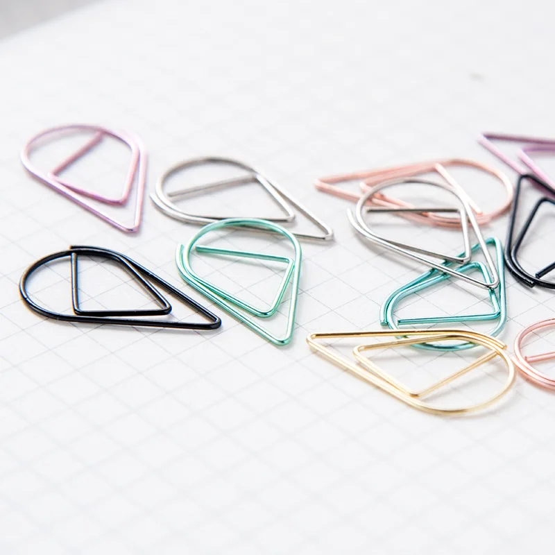 30/50 Pieces Metal Material Drop Shape Paper Clips Gold Silver Color Kawaii Cute Bookmark Clip Stationery Office School Supplies