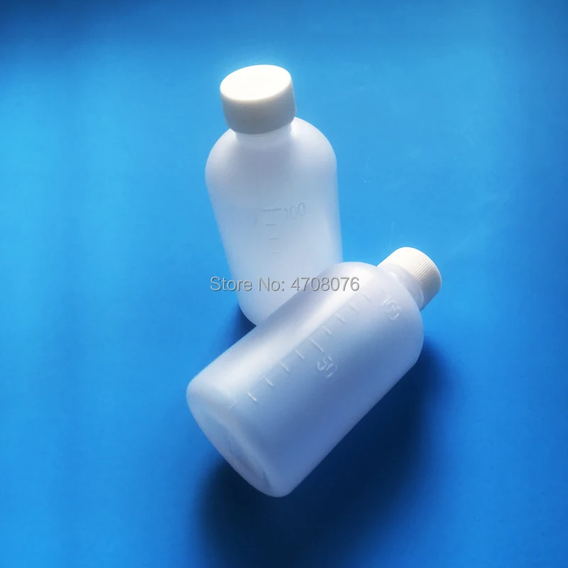 100 ml 20 개/갑 pe 실험실 시약 병 스케일 플라스틱 샘플 병 스크류 커버 좁은 입 라운드 화학 테스트