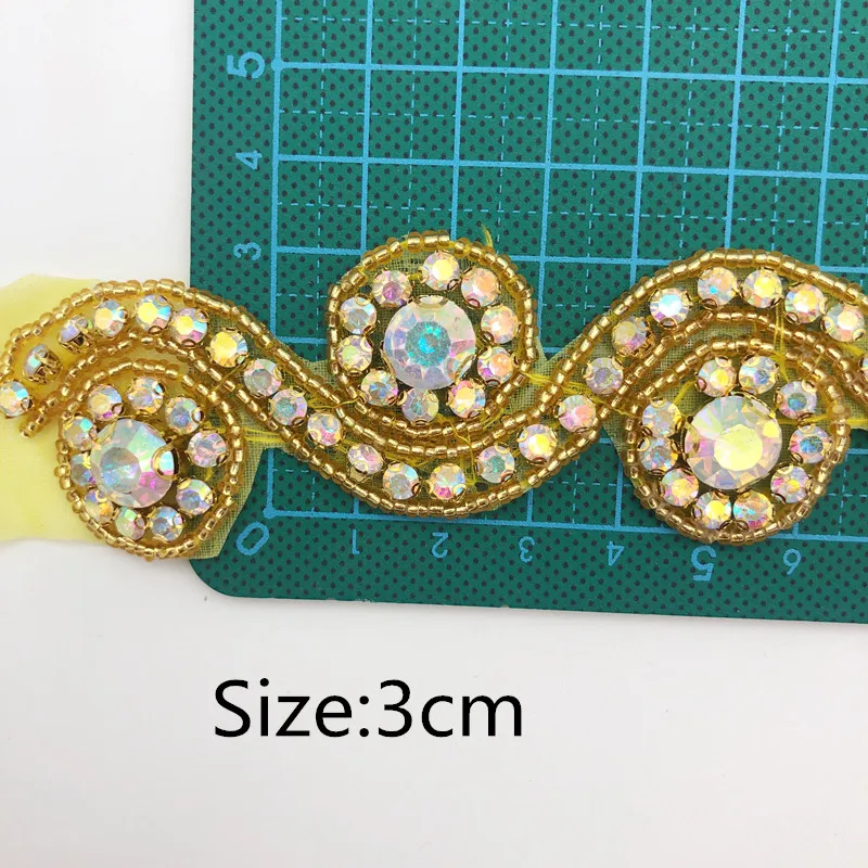 5yards many color Pearls Crystal Rhinestone Beaded Trim Applique Iron On Bridal Costume SEW ON