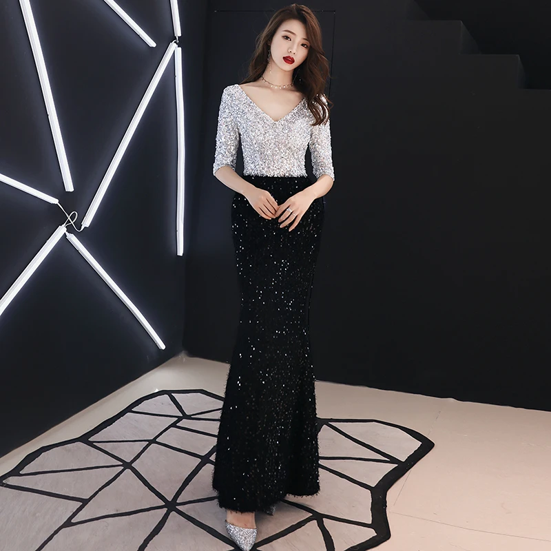 Weiyin V Neck Vintage Mermaid suknia 2021 nowości sukienka z cekinami koronkowa elegancka kobieta Party Dress WY1212