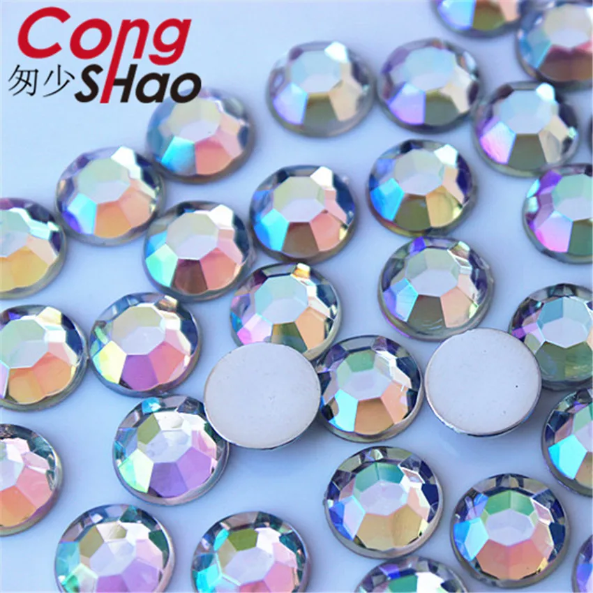 Superior quality 50pcs 10mm stones AB crystals Round Flat Back Acrylic AB Rhinestones Costume Face Decorations Face Gems WC656