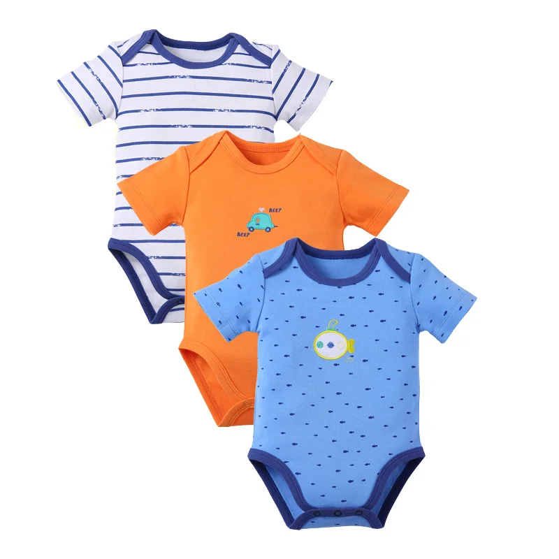 

3 Pieces/Lot Baby Boy Girl Clothes High Quality Cotton Bodysuit Short Sleeve Cartoon Baby Clothing Set Newborn Summer Clothes