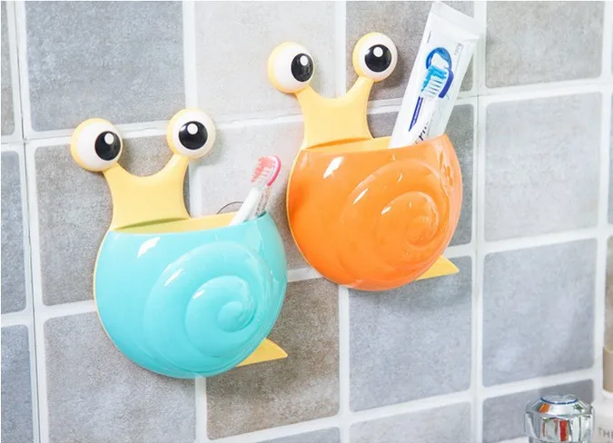 1PC  Toothbrush holder for Bathroom set Product Cute Cartoon Sucker Hook Toothbrush Holder Snail Bathroom Shelf OK 0525