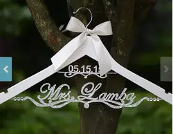 Glitter Silver Personalized Wedding dress Hangers Custom DATE Bridal Bride MRS Name Bridesmaid Gift Hanger party gifts favors