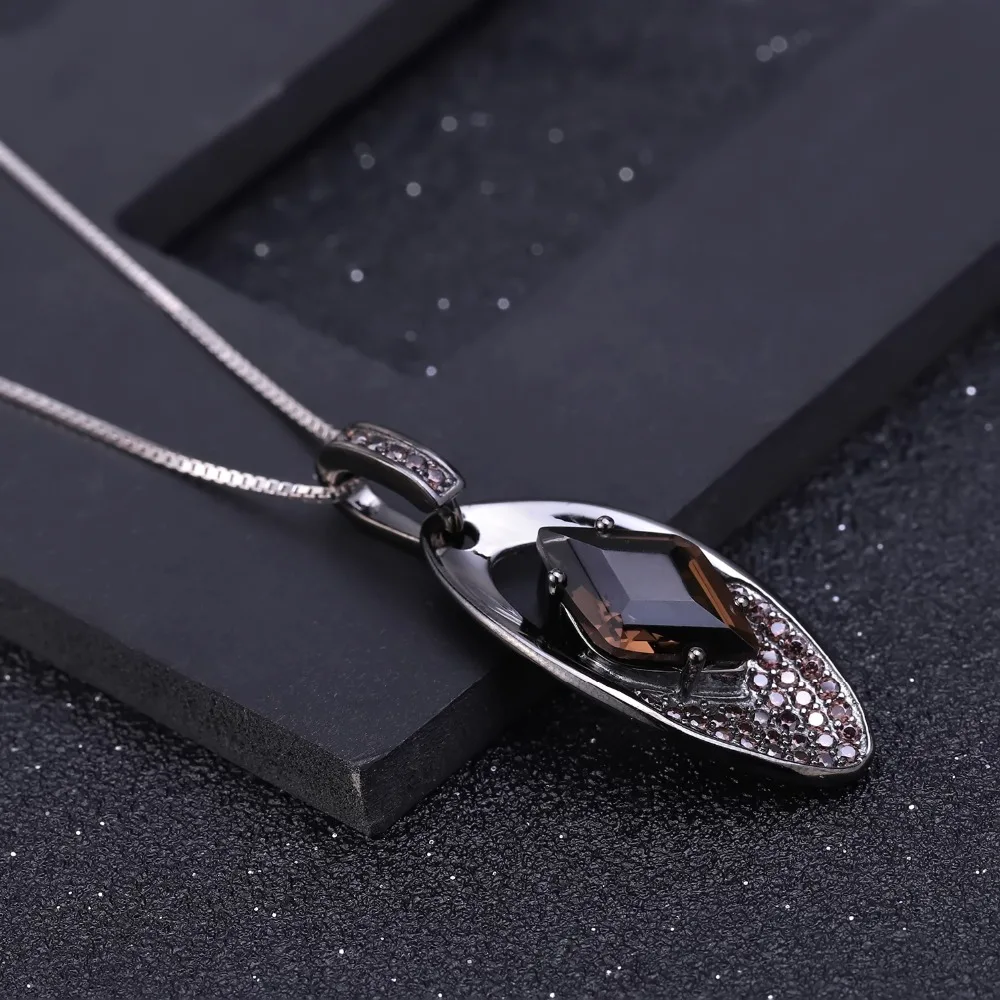 GEM'S BALLET Natural Smoky Quartz Vintage Punk Pendant Necklace for Women 925 Sterling Silver Geometric Gemstone Fine Jewelry