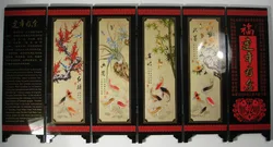 Desk decorative chinese fish and lotus 6 panel folding screen