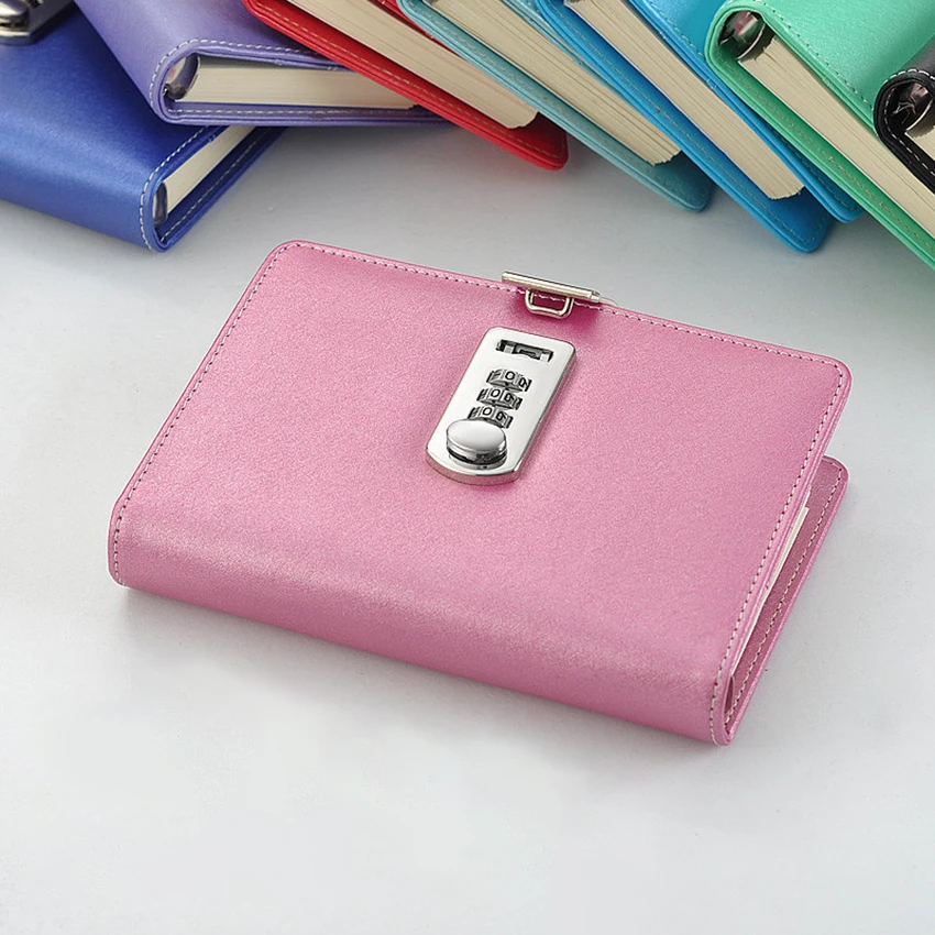 PU Password Lock Notebook Business Meeting Record Book Memo Journal Diary Notepad Student Stationery Office Supplies