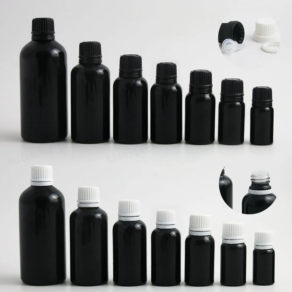 100ml 50ml 30ml 20ml 15ml 10ml 5ml Paint Shining Black Essential Oil Bottle With Tamper Evident Cap 12PCS