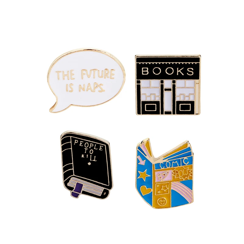 enamel books Pins the future is naps Brooches comic pow pin metal Broche jeans badge pins evil brooch boy people to kill jewelry