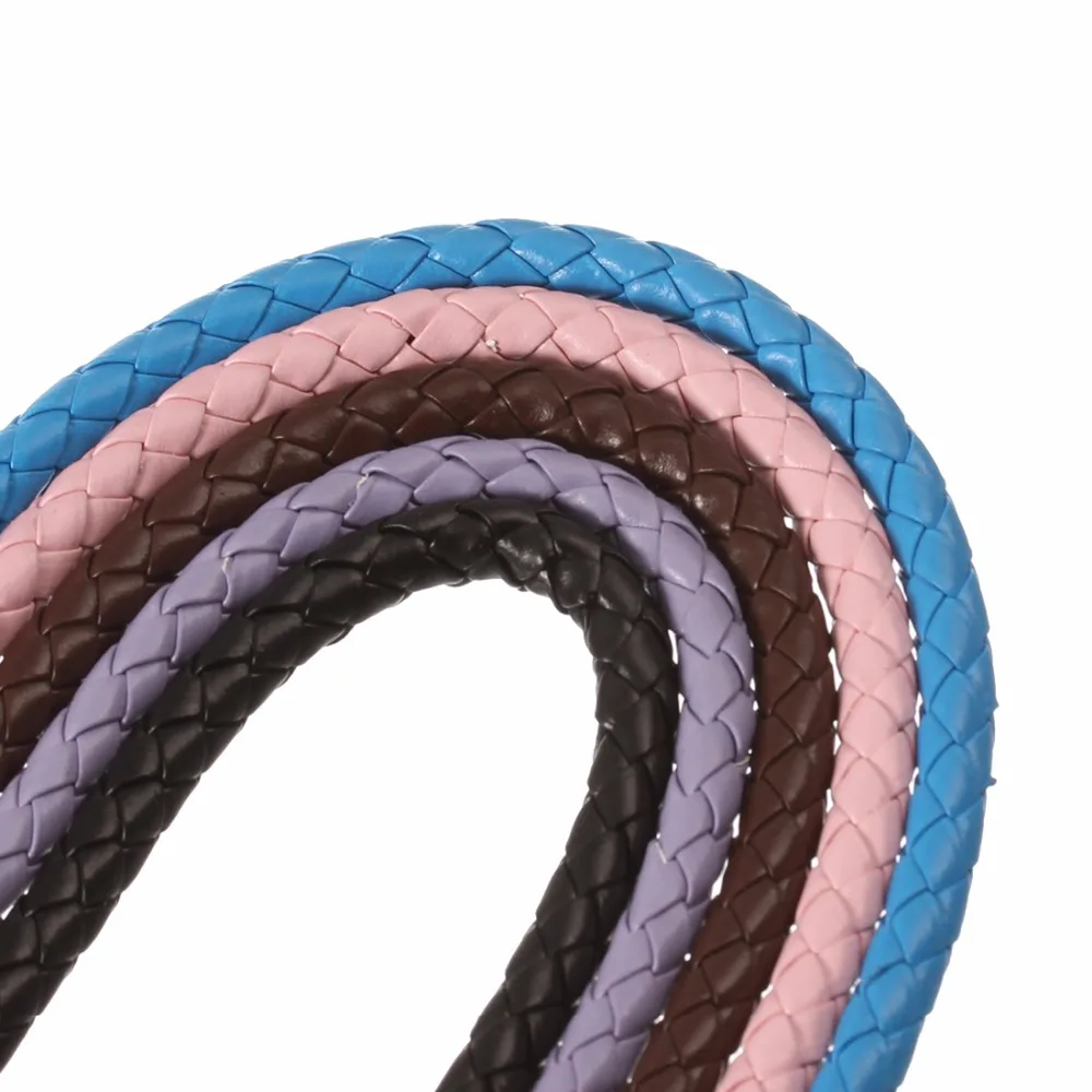 5meter/lot 7mm 7 Colors Woven PU Braided Leather Cord Round Leather Thread For Bracelet Necklace Jewelry Making Findings