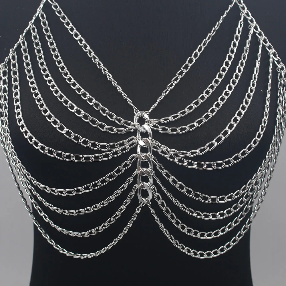 Sexy Bikini Chainmail Tops Harness Bra Body Chest Chain Gold Color Body Jewelry Boho Necklace Girls Gift BY147-1