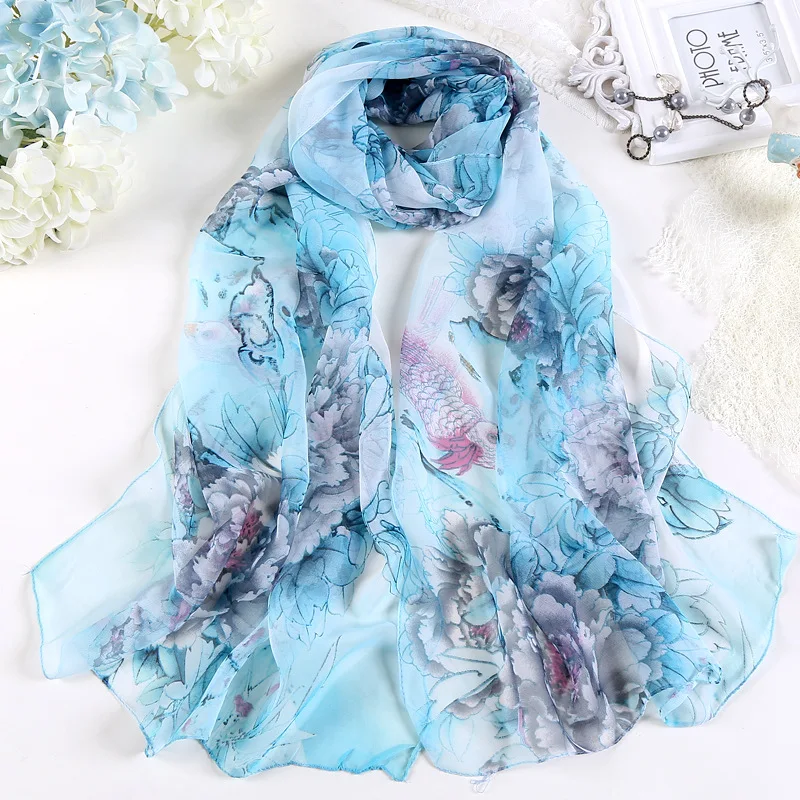 Hot Fashion Summer Chiffon Georgette Scarf Parrot Peony Print Women Foulard Long Shawl&Wrap Bandana Elegant Thin 50*160cm M163