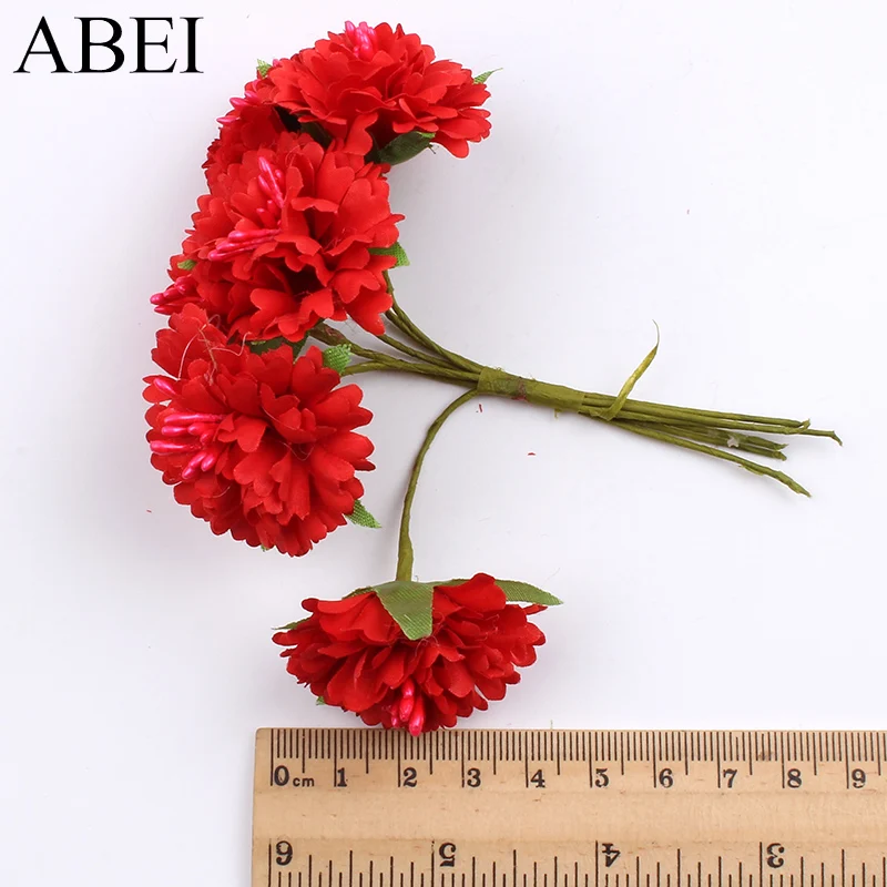 12pcs Carnation Bouquet Artificial Stamen Flower For Wedding Christmas Home Decoration DIY Wreath Fake Blossoming Silk Flowers