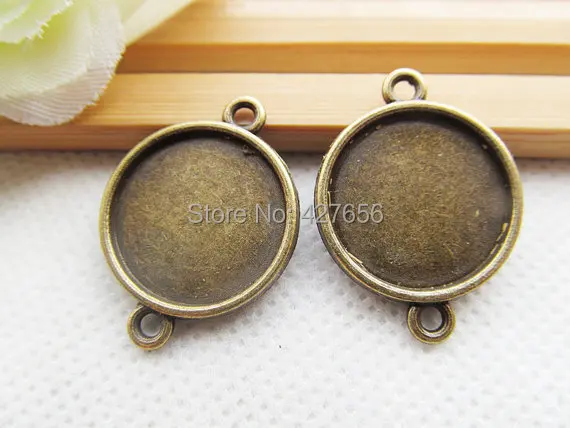 

100pcs Antique Silver tone/Bronze/Copper Base Setting Bezel Tray Bezel Pendant Charm/Finding,fit 18mm Cabochon/Cameo,Two Loops