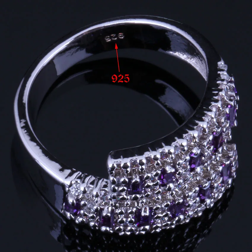 Superb Purple Cubic Zirconia White CZ Silver Plated Ring V0670