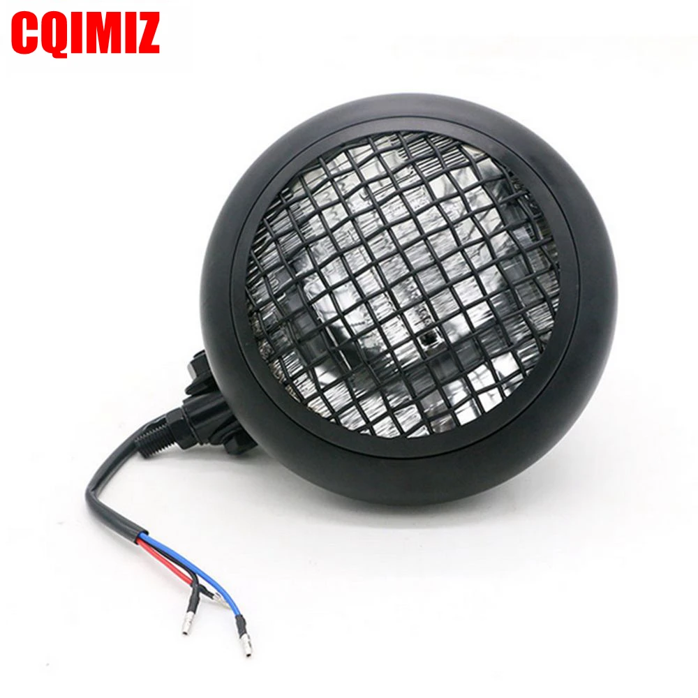 5.75'' Black Vintage Style Grille Headlight Mesh Grill Motorcycle Headlight Lamp For Retro Cafe Racer Bobber Custom Bike