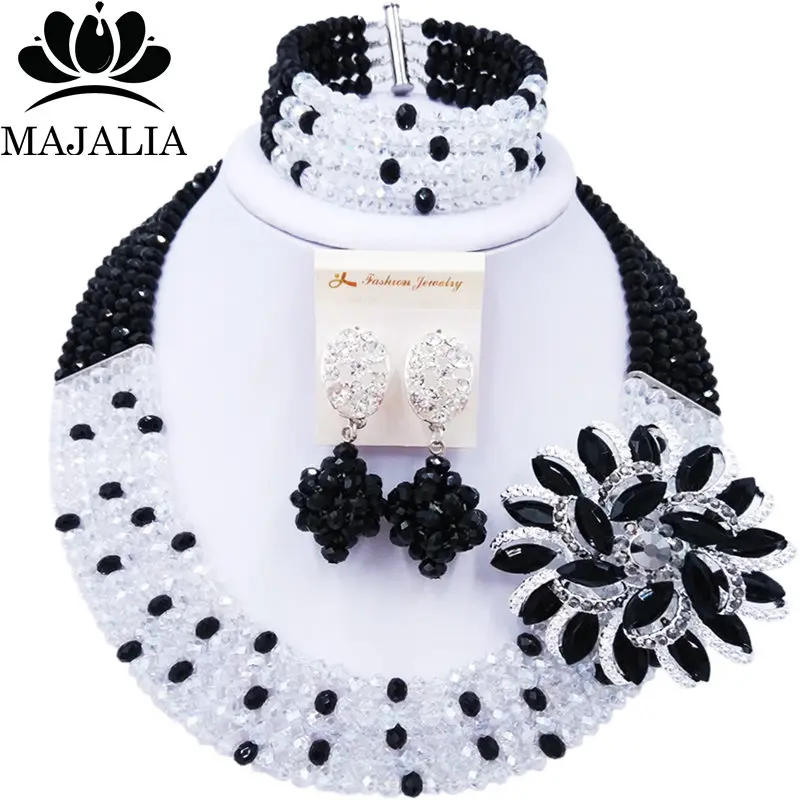 Romantic Nigeria Wedding Jewelry African Bead Jewelry Set Transparent Ab Black Crystal Bead Bridal Necklace Jewelry Set CC-22