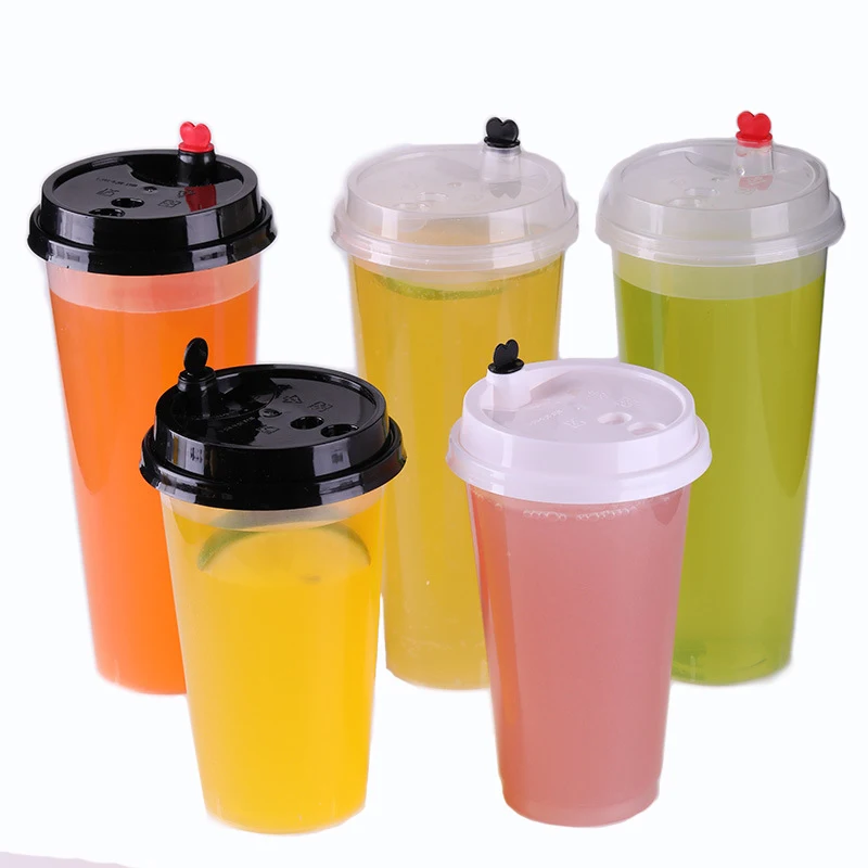 

Disposable Plastic Cups with Lids, Juice, Coffee, Milky Tea, Party,Thicken Cold Drinks Cup, Clear Drinkware, 700ml, 24oz