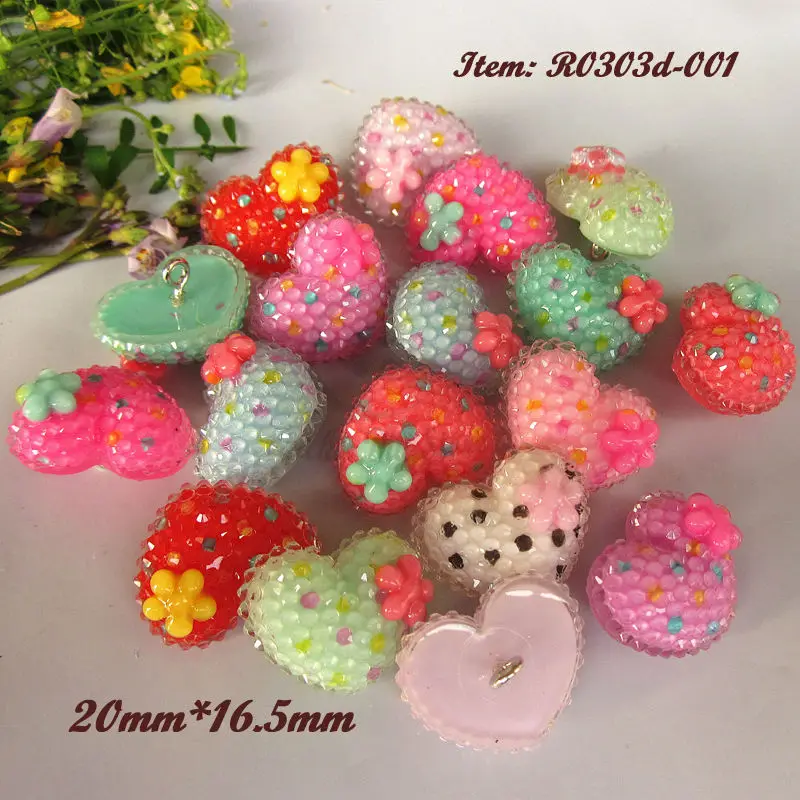 144pcs Mixed color Cute Jelly heart decorative buttons for Children shank rhinestone embellishments headwear handmade decoration