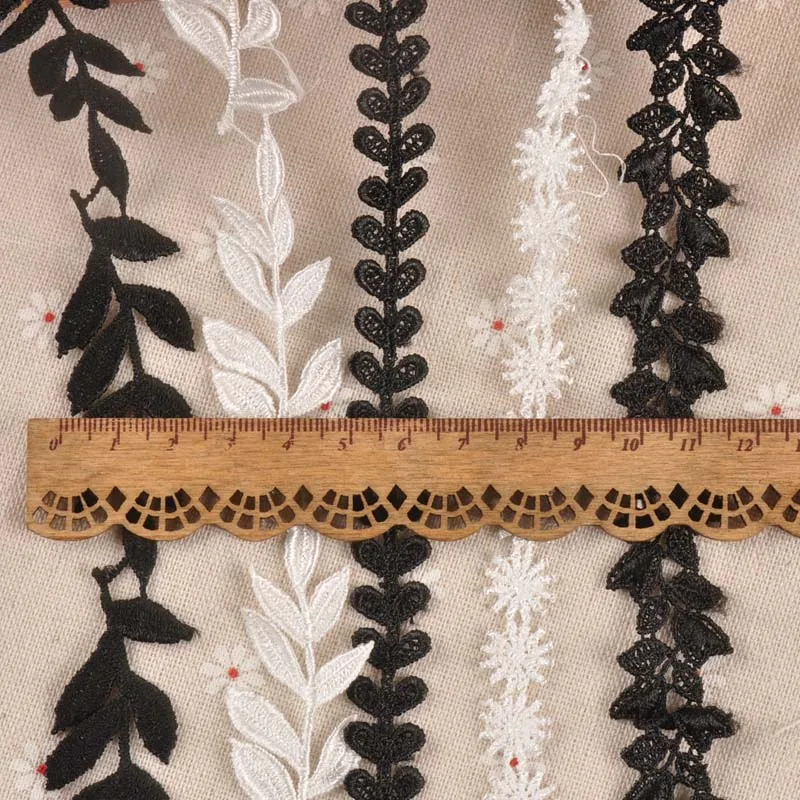 1yard Leaf/snowflake/grass pattern Handmade Lace Trim Patchwork White/black Ribbon DIY Garment Sewing Accessories CP2178