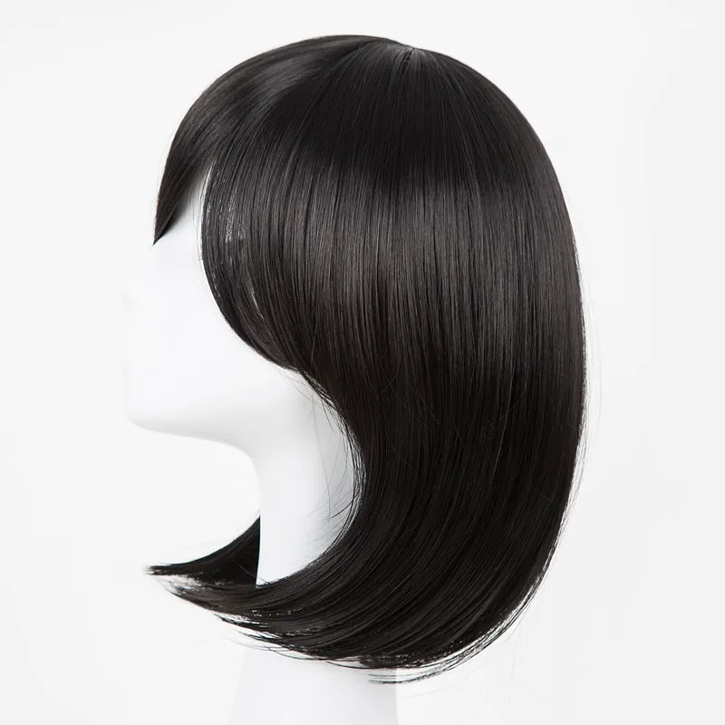 Fei-Show Syntheitc Heat Resistant Fiber Short Wavy Black Hair Wig Costume Oblique Bangs Salon Party Student Bob Inclined Wig