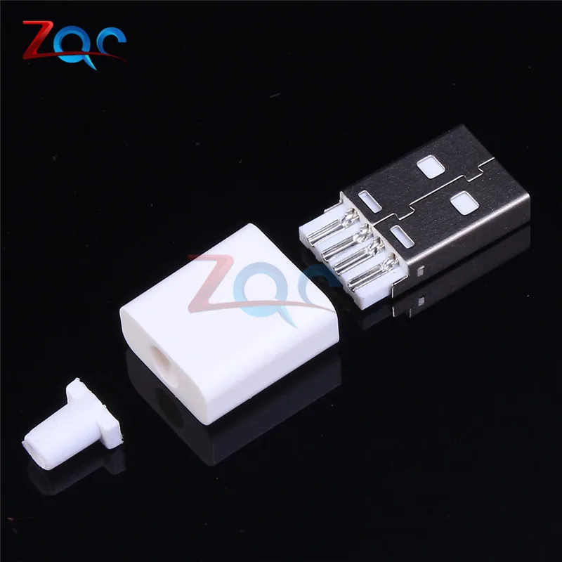 10PCS Male USB Connector Kit 5P 5pin USB 2.0 Plug Type A DIY Components White w/Plastic Cover