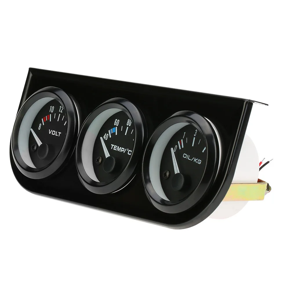 Universal 1 Set 52mm Triple Kit 3 in 1 VoltMeter+ Water Temp Gauge +Oil Presssure Gauge with Sensor 3in1 Car Meter for Car Motor