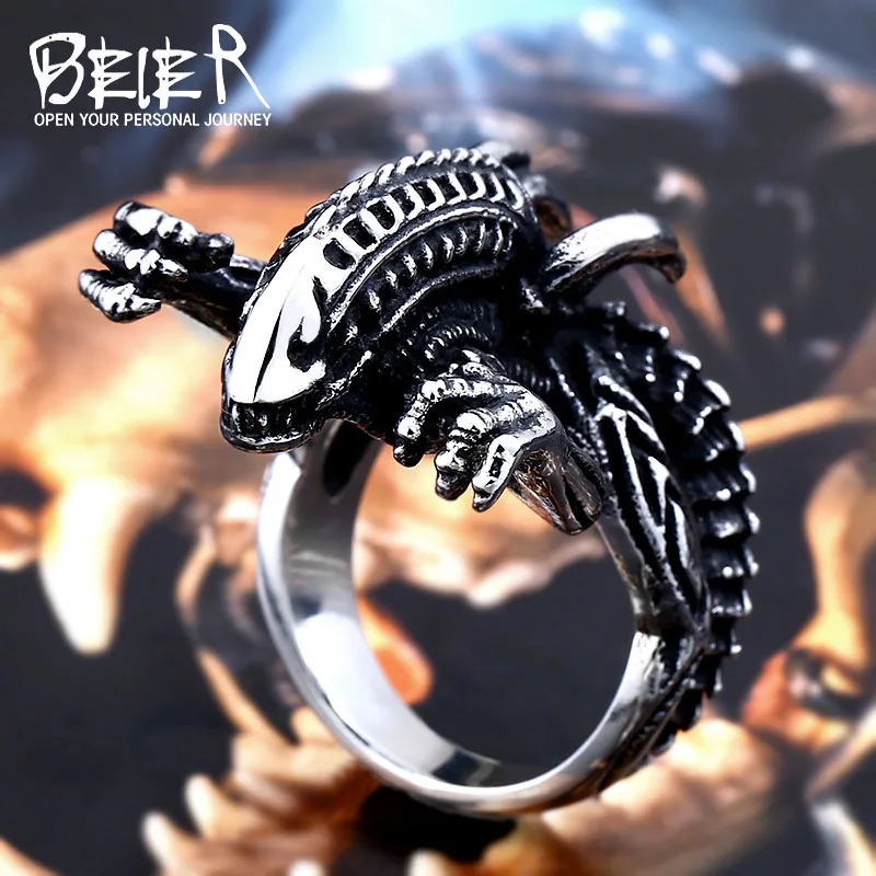 Beier 316L Stainless Steel Alien Predator Finger Rings For Men Gothic Style Movie Jewerly BR8-540