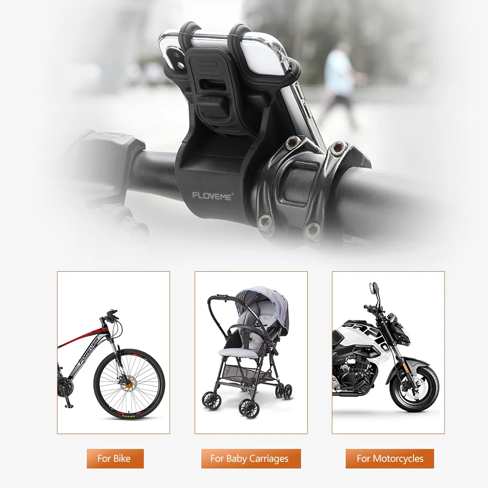 Floveme-自転車のハンドルバー用のユニバーサル携帯電話ホルダー,iphone,samsung,gps用のクリップ付き