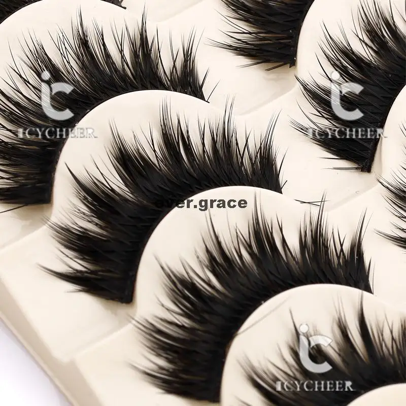 ICYCHEER Thick 5 Pairs Makeup Natural False Eyelashes Eye Lash Long Black Handmade Soft