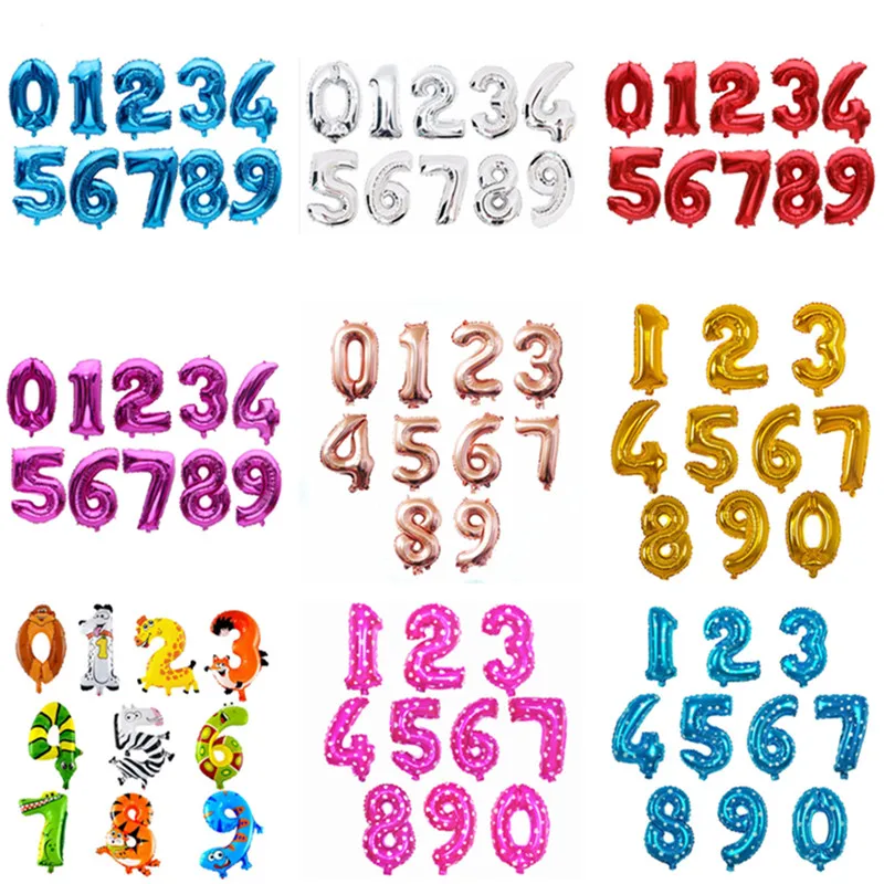 32 16 inch Blue Gold Pink Silver Number Balloons Black Big Number Figure Digit Foil Birthday Party Wedding Decoration Balloons