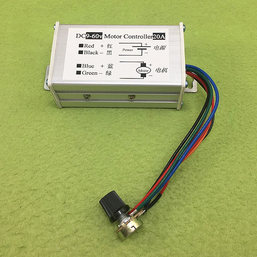 PWM DC Motor Stepless Governor Input 9V 12V 24V 48V 60V Pulse Width Motor Speed Regulator 1200W 25KHZ Controller Output 0-20A