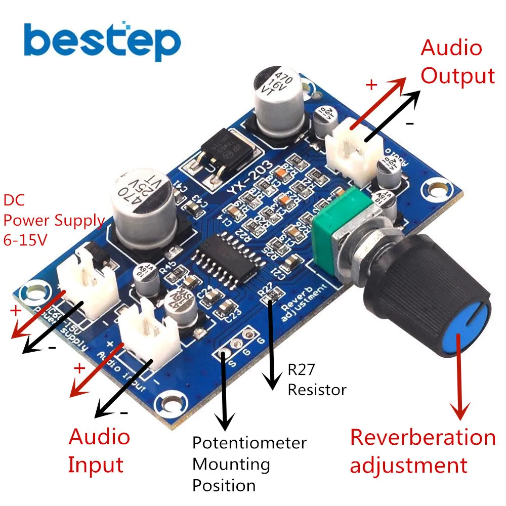 PT2399 Microphone Reverberation Board Effect Super M65831 Mono Amplifier Preamp Reverb DC Single Power Supply