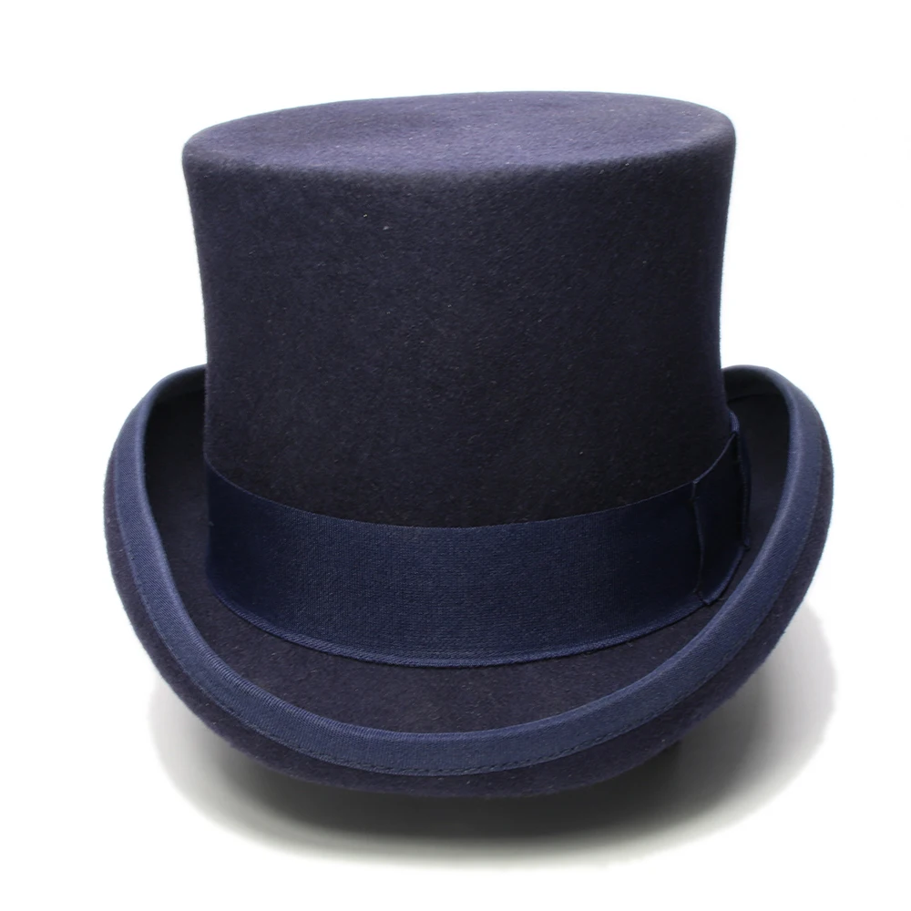 LUCKYLIANJI 4 Sizes Women\'s Men\'s High Top Round Flat Top Wool Felt Vintage Magician President Lincoln Gentleman Bowler Hat