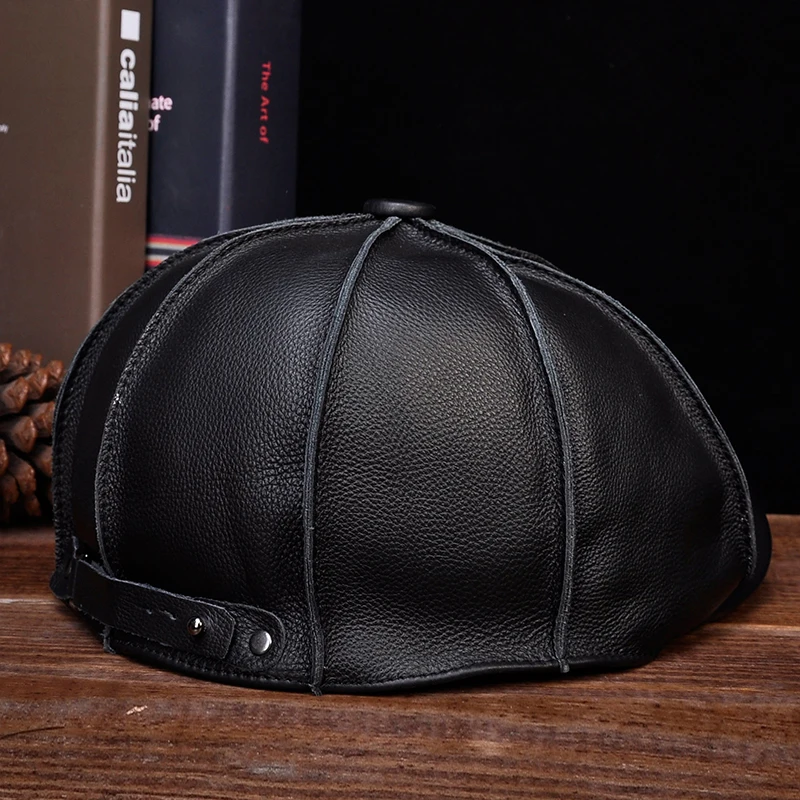 HL058 MEN\'S Genuine Leather Baseball Cap Hat Brand New Real Leather Beret Caps Hats