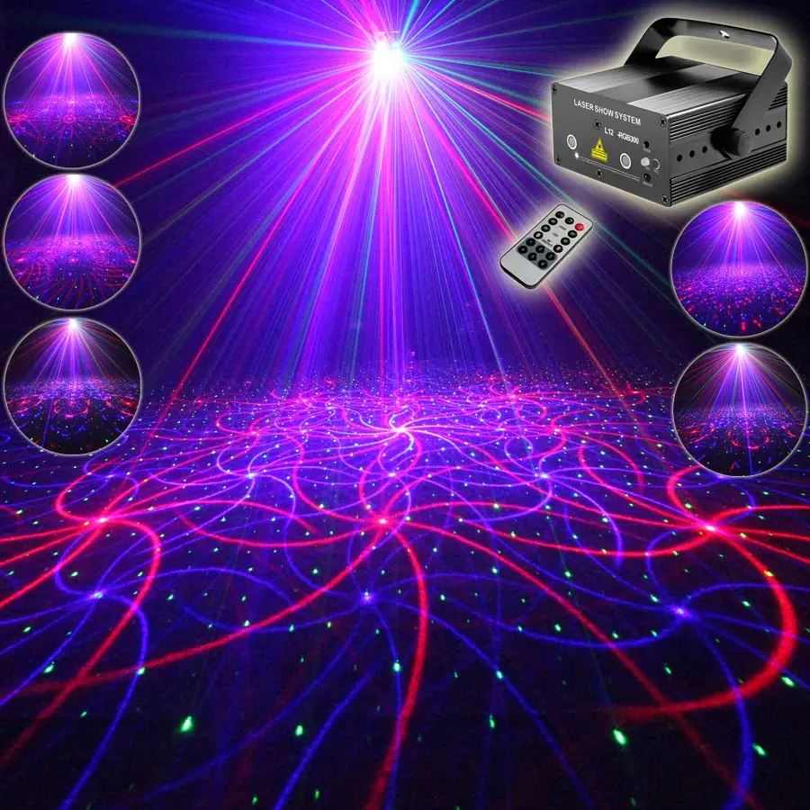 ESHINY MINI RGB Laser 2 Lens 12 Patterns Projector Family Party Bar DJ Holiday Disco Xmas Dance Stage Lighting Light N65T157