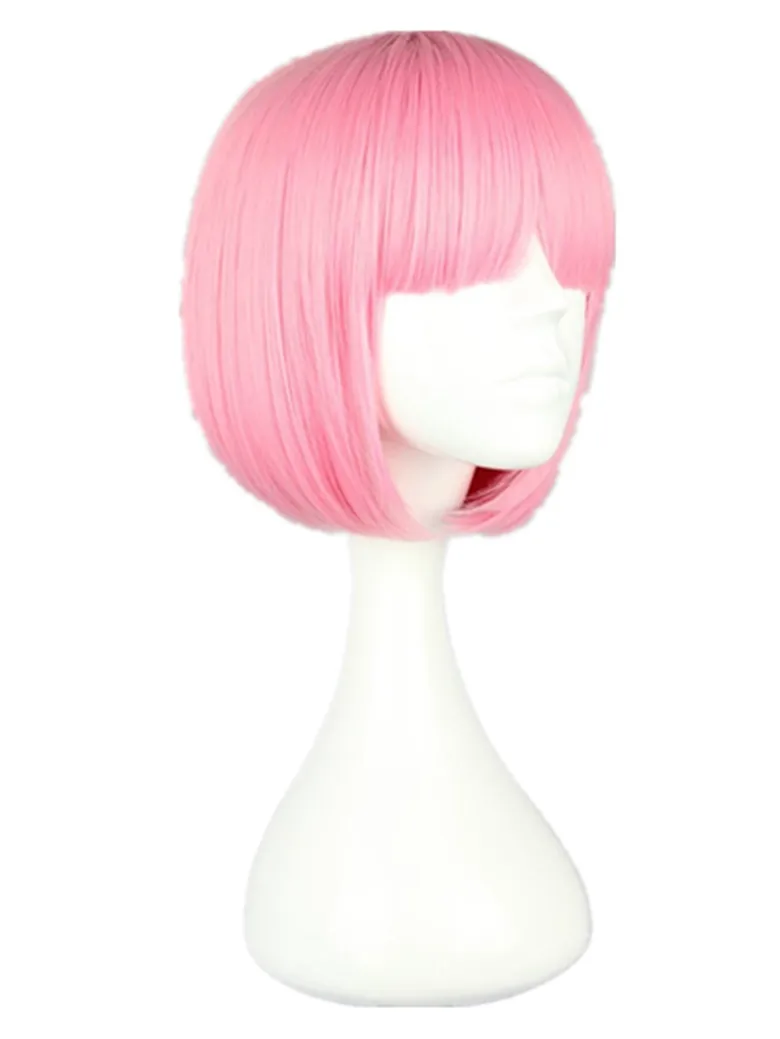 Pink Wig Fei-Show Synthetic Heat Resistant Short Wavy Hair Peruca Pelucas Costume Cartoon Role Cos-play Bob Student Hairpiece