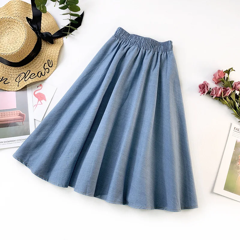 2024 Summer New Arrival High-waist Denim Skirt Slim A-Line Large Pendulum Saias Na Altura Do Joelho Lace-Up Waist Free Shipping