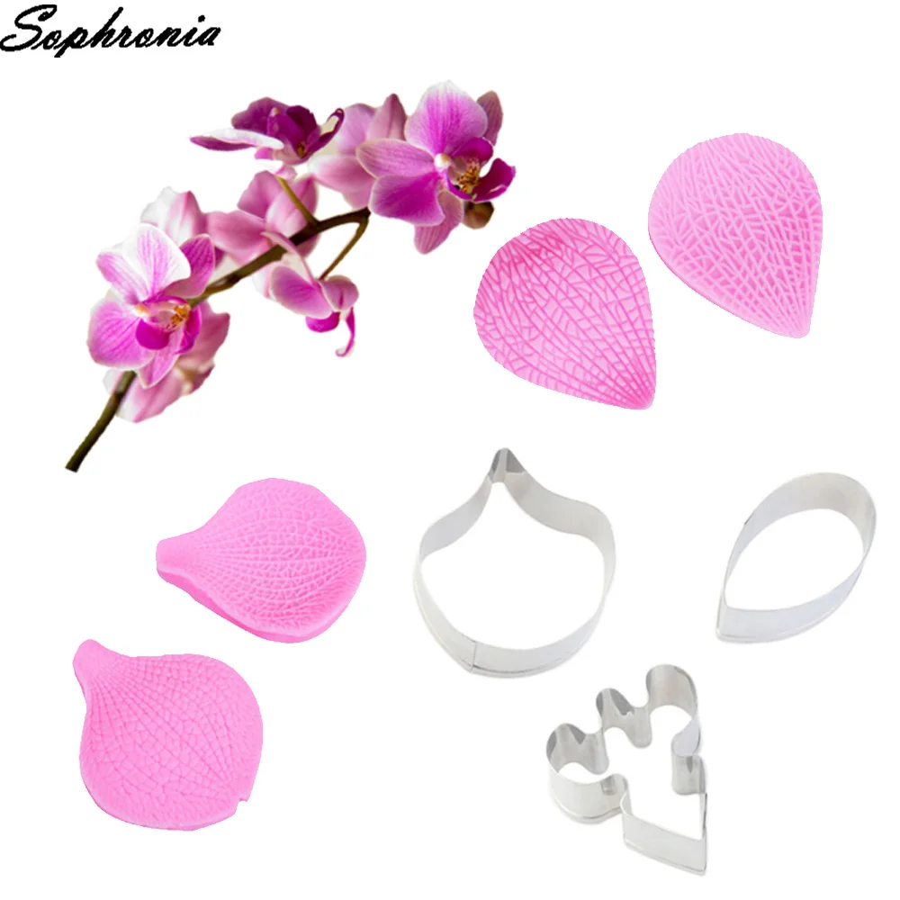Orchidea Phalaenopsis płatek kwiatu Veiner i nóż formy silikonowe kremówka formy narzędzie do dekoracji ciast narzędzia czekoladowa Gumpaste, SugarCS150