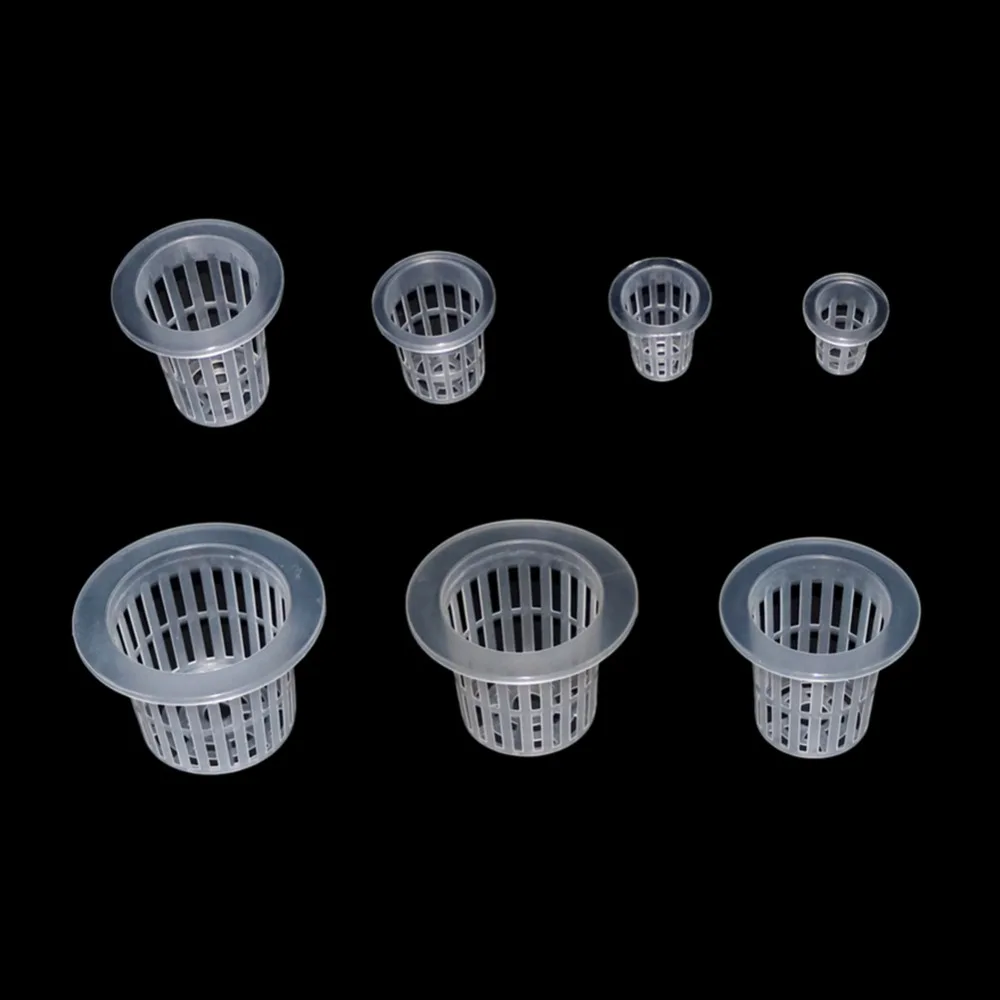 50 قطعة من سلة الزراعة المائية البيضاء الجديدة للحديقة وشبكة زراعة الخضروات بدون تربة متعددة الأحجام وغطاء شبكي بلاستيكي للزراعة الهوائية