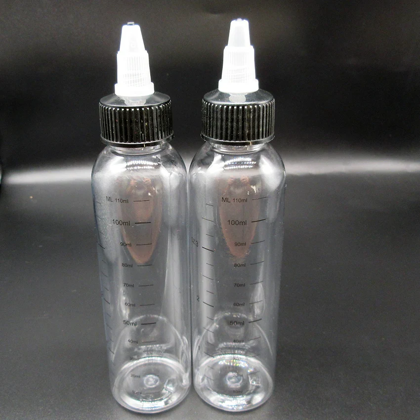 

silk printing 110ml/3OZ scale bottle,bottle with graduation PET liquid bottle with twist cap 10pcs/lot