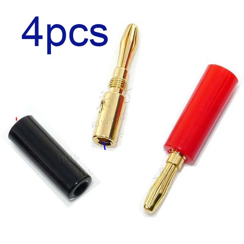 4x Gold Plated 4mm Banana Plug Connectors Adapter Speaker Wire Audio Cable NEW NEW