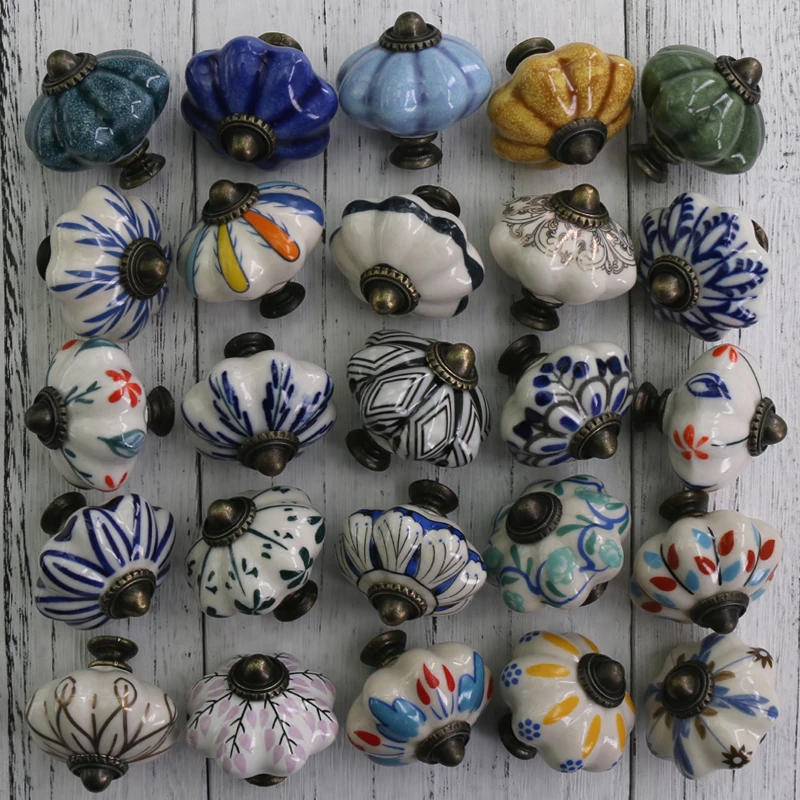 1x Assorted Ceramic Knobs Hand Painted Ceramic Kitchen Cabinet Knobs Drawer Dresser Pulls