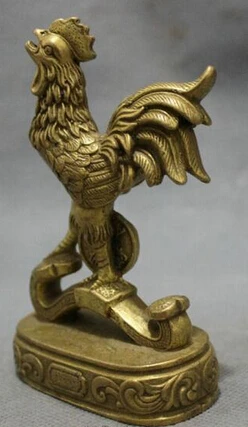 Bronze home decoration Brass Chinese Pure Brass Year Zodiac JiXiang Wealth Coin Cock Rooster On RuYi Statue