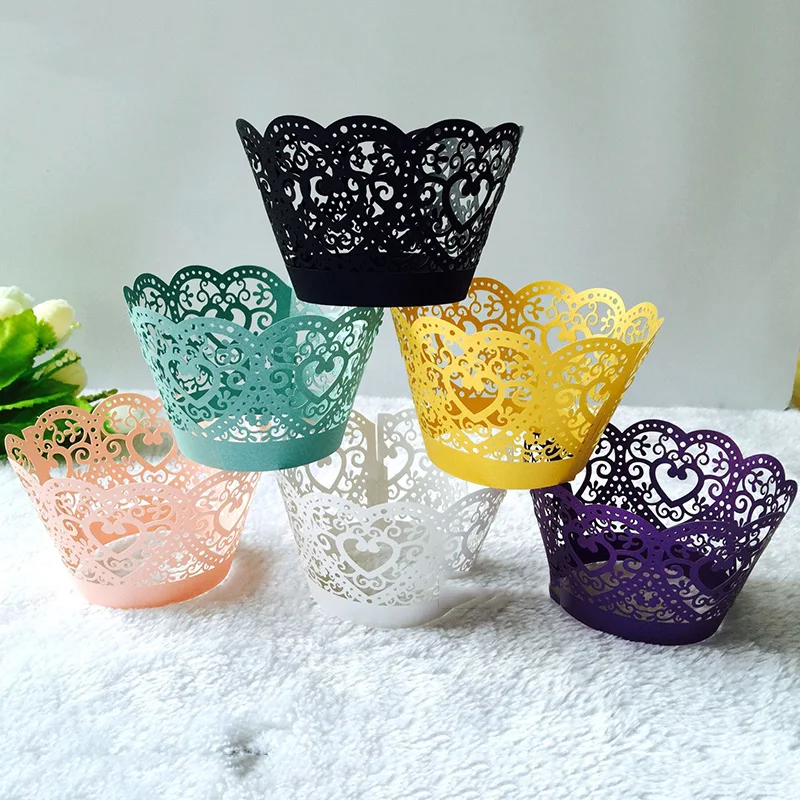 50pcs Heart Little Vine Lace Laser Cut Cupcake Wrapper Liner Baking Cup Paper Cake Cup DIY Baking Wedding Party Favor Decoration