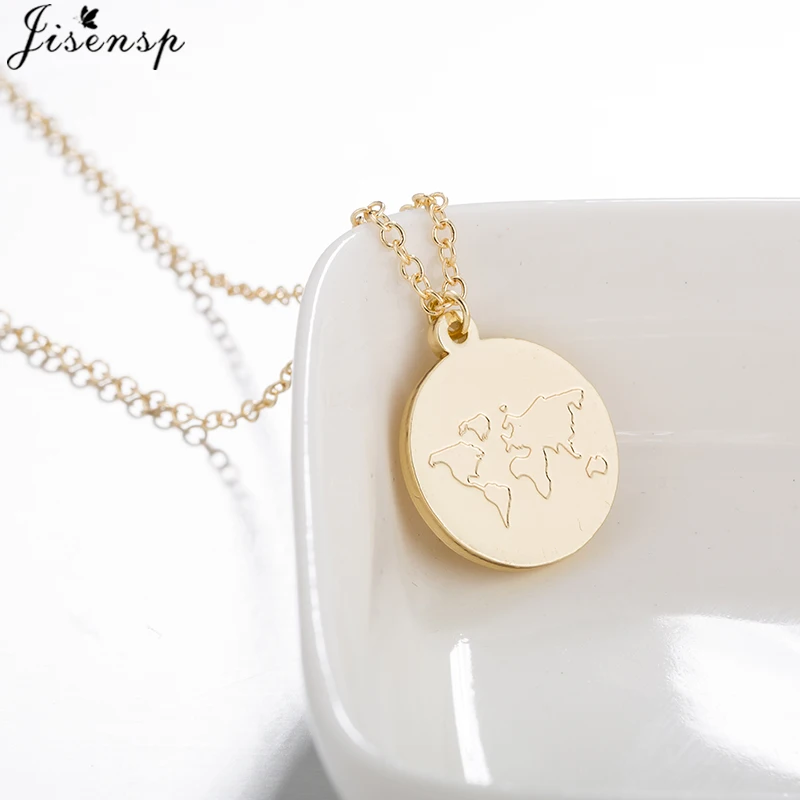 Jisensp Fashion Jewelry World Necklace Earth Day Gift World Map Necklaces Pendants Globe Earth Map Wanderlust Necklace kolye