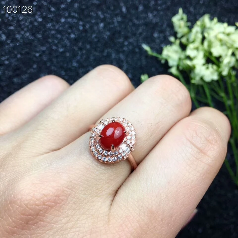 KJJEAXCMY boutique jewels 925 pure silver inlaid natural red coral female ring + pendant suit jewelry support test view 5