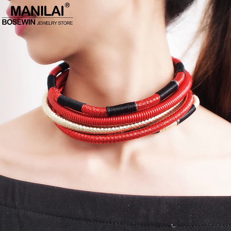 

MANILAI Indian Multilayer Choker Necklaces Women Bib Collar Statement Necklace Rope Magnetism Button Boho Jewelry Collier